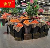 Supermarket rattan fruit basket storage basket fruit and vegetable display goods Lanmei Chen basket frame round column imitation rattan bamboo pile head basket