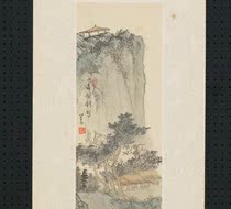 Republic of China Pu Ru Shan Pavilion oblique photo single-chip electronic picture decoration spray identification copy Chinese painting material