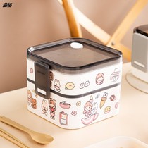 Cute bento box Japanese female stainless steel insulation soup box office workers portable double-layer microwave lunch box ins Wind