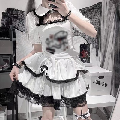 taobao agent Asian cultural Japanese Harajuku punk cute hot girl student two -dimensional lace flower white edge puff cake skirt female