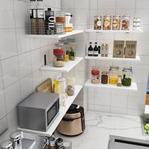 Punch-free kitchen shelf Wall wall-mounted microwave seasoning multi-function storage rack Wall wooden sub-layer rack