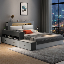 Nordic Light Extravagant Bed Modern Minima High Case Storage Bed Small Family Type Main Sleeper Pneumatic Side Open Tatami Bed Mi Double Bed