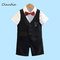 Boy suit suit Summer baby 100 days dress Summer male treasure year-old clothing Childrens small host summer dress
