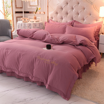 European style minimalist bed four-piece comprehensive cotton bed skirt new sheets bedspread solid color embroidery quilt cover four seasons