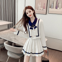 Sandro Moscoloni fashion pleated skirt set 2021 autumn style college style JK uniform two-piece female