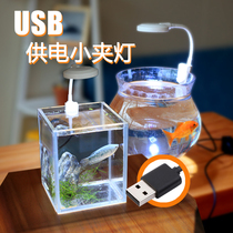 Small fish tank clamp lamp USB port round square fish tank ornamental fish LED lighting moss miniature landscaping water grass lamp