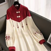 Early autumn dress Tang Chinese clothes women Chinese style cheongsam improved Han element dress to work can wear ancient style sweater skirt
