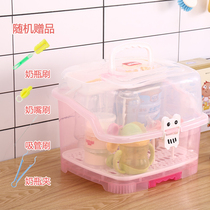  Baby bottle storage box Drain drying rack with cover dustproof baby tableware Portable storage storage
