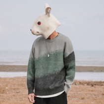 PIOXLEON autumn and winter round neck pullover sweater mens Tide brand ins gradient color loose warm sweater