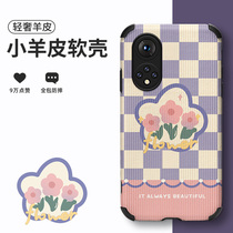 Three small powder flowers glory 60 phone shell personality v40 soft cover full package 50pro anti-fall glory x20 womens fashion 30s youthful version Jane about 20pro creative imitation leather glory pro fit