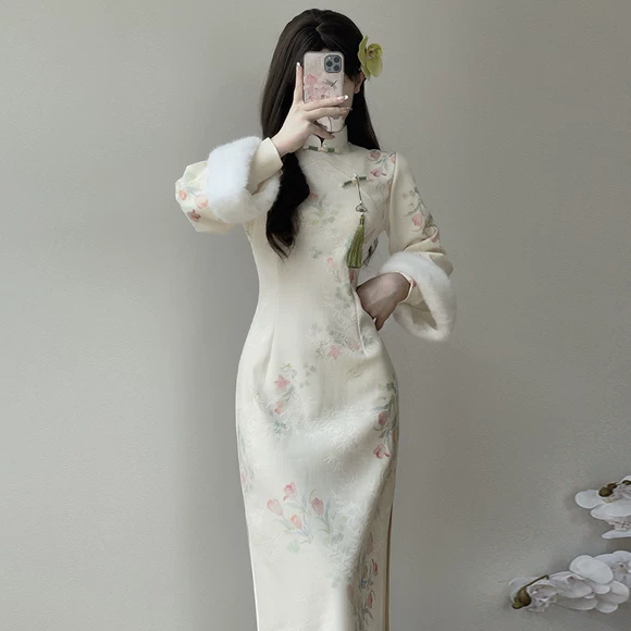 Cheongsam Herbst Winter Täglich 2024 Neue High End Abnehmen Doppelärmel mit Samt Kundenspezifische H...