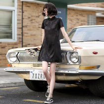 National tide cheongsam 2021 new young improved summer retro black small short girl a-line skirt
