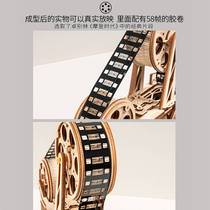 If the creative diy hand - made wooden mechanical transmission model 3D stereo jigsaw toy old hand shake projector