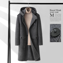 Winter 2021 New wool woolen coat medium long woolen coat men loose hooded double-sided nanny Korean windbreaker