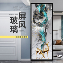 Art glass custom screen aisle partition shoe cabinet tempered frosted light transparent painting modern light luxury open door see deer