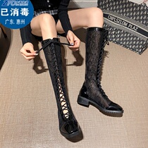 Hollowed-out Mesh Yarn Summer Long Boots Breathable High Drum Boots Summer Long Drum Boots Matching Knight Boots Woman 2022 New