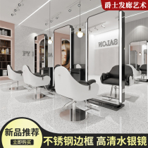 New barber shop mirror table hair salon dedicated Wall single double-sided mirror Net red hair salon mirror table with lamp floor type