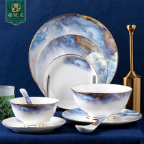 Tioni dishes tableware set dishes household combination European high-grade bone porcelain Jingdezhen light luxury housewarming new products