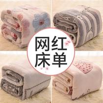 Winter thickened plush sheet single piece milk crystal coral falafan plus suede quilt single cover pad dual use