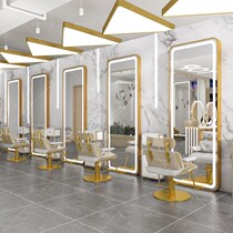 Simple barber shop mirror hair salon special hairdressing shop mirror table Net red hair cutting perm mirror with led integrated landing