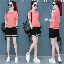 Philo Olympic sports suit Womens summer thin Western style cotton crew neck shorts T-shirt Casual two-piece set