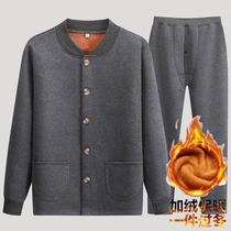 Autumn and winter clothing Middle-aged velvet thickened thermal underwear Mens suit Dads warm clothes Grandpa wears cotton clothes outside