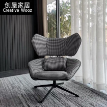 Light luxury Minimalist fabric thousand bird grid rotating sofa single chair living room study designer modern leisure single chair