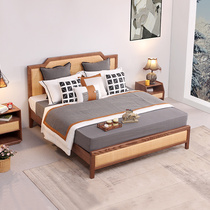 Net red ins rattan solid wood furniture Nordic 1 8 double bed Master Bedroom 1 5 meters retro bed designer small apartment