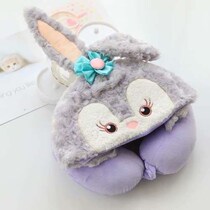 () Cartoon bear and rabbit U-shaped pillow Hooded pillow Neck pillow Travel car cute pillow