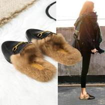 Mao Mao slippers women wear soft soles in autumn and winter outside Muller shoes Net Red fashion versatile flat bottom bag head semi-drag cotton shoes