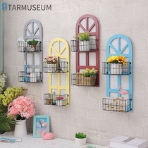 Punch-free ins bedroom balcony restaurant Wall Wall storage basket rack decorative flower rack hanging wall wall-mounted