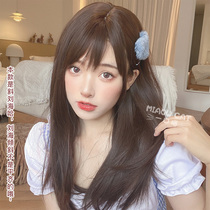  Mouthful meow wig female long hair jk daily black long straight natural realistic oblique bangs net red Lolita full headgear