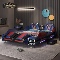 Cartoon leather bed boy multifunctional car bed 1 2 meters 1 5 meters Childrens leather bed Intelligent spaceship bed with fence