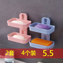 Punch-free soap box toilet drain creative wall-mounted soap rack bathroom rack suction cup double soap rack