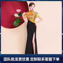 Improved catwalk cheongsam 2021 autumn and winter New Noble elegant stage costume elegant temperament Chinese style dress