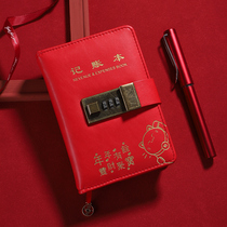Password lock bookkeeping book A7 pocket book small portable detailed account 2021 spending book Red with lock financial account notebook home cash diary hand financial account income and expenditure Japanese daughter-in-law stationery