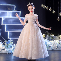 Girls dress Princess dress shoulder high-end piano performance champagne childrens performance flower girl host catwalk show