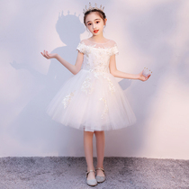 Girls dress Princess dress summer high-end childrens piano performance birthday White Flower Girl Wedding Dress skirt host