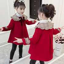 Girls woolen coat new autumn and winter clothes Korean version of Chinese childrens foreign style Princess winter Woolen
