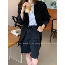 TOROON thin legs fine old washed black gray denim shorts womens summer thin new high waist five-point pants medium pants