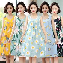 Ladies nightdress summer vest thin sleeveless cotton silk long large size middle-aged mother sleeveless dress pajamas