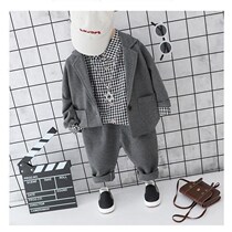  Childrens spring suit Boys  suit Autumn long-sleeved baby childrens suit three-piece mens treasure handsome trendy clothes