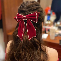 The bride jing jiu fu headdress vintage wine big bow hairclip chao xian top tarpaulin red peg issuing female