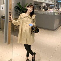Pregnant Woman Lian Dress Spring Fall collar shirt Loose Pregnancy Woman Dress Suit Spring Dress New Sense Out of Breastfeeding Casual