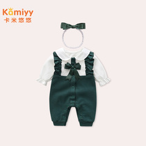  Baby autumn one-piece Western style newborn clothes Female baby full moon romper Early autumn 100 days princess climbing clothes