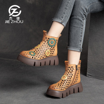 Jay Plunge 2022 Spring Summer New Genuine Leather Retro Cool Boots National Wind Hollowed-out Thin Underboots Womens Thick Underhole Women Boots