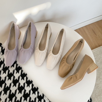 French evening evening wind fairy gentle thick heeled heels goddess fan daily wear middle and small bridesmaid shoes single shoes