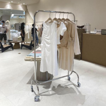 Clothing store hanging clothes bar stainless steel with wheels silver Middle Island Display rack womens clothing store floor rack display rack