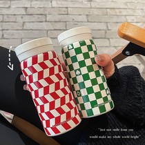 Creative retro checkerboard small thermos men and women couples mini cute 316 stainless steel pocket water Cup