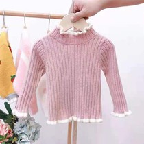 Girls lotus leaf collar base shirt children Spring and Autumn Winter woolen clothes children plus velvet padded foreign sweaters knitwear